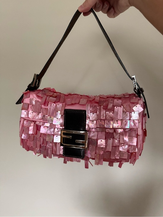 Fendi Handbags - FENDI Vintage Pink Mother of Pearl Baguette Shoulder Bag